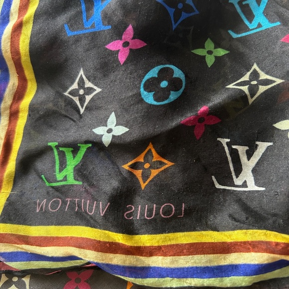 AUTHENTIC Louis Vuitton Marukami Black Rainbow Monogram Silk Scarf - Picture 8 of 8
